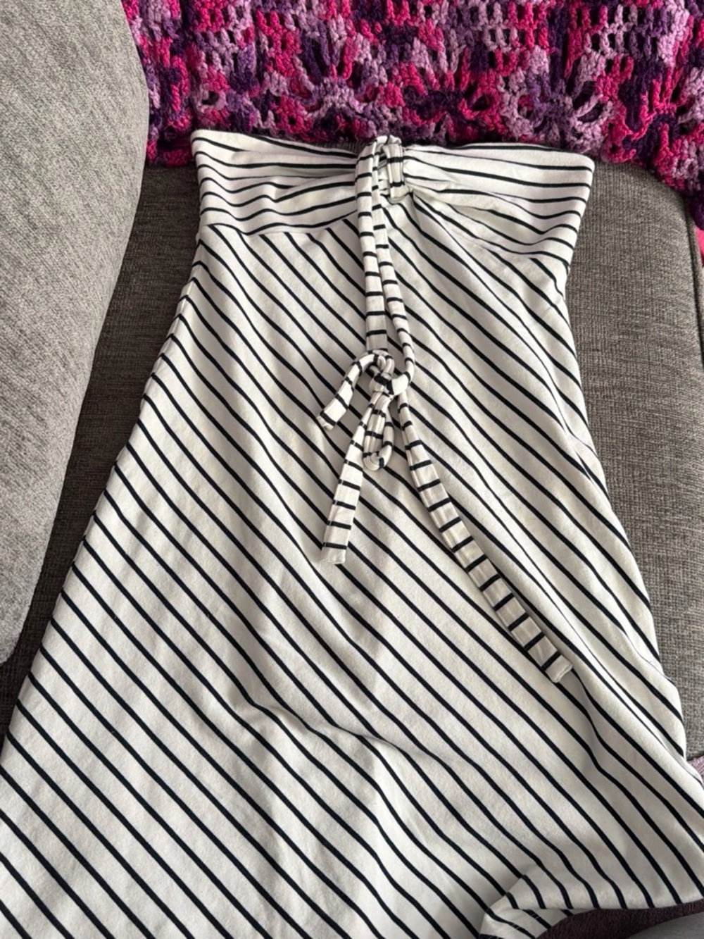 LOFT White and Black Striped Strapless Halter Top